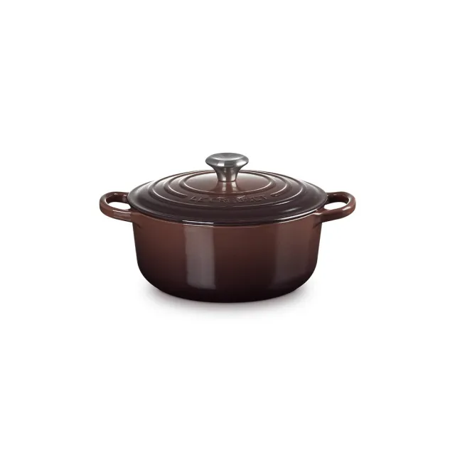 【Le Creuset】典藏琺瑯鑄鐵鍋圓鍋20cm(巧克力棕-鋼頭-內鍋白)