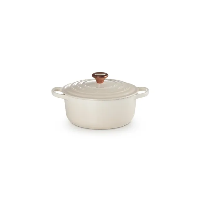 【Le Creuset】典藏琺瑯鑄鐵鍋圓鍋 18cm(蛋白霜-銅頭-內鍋白)