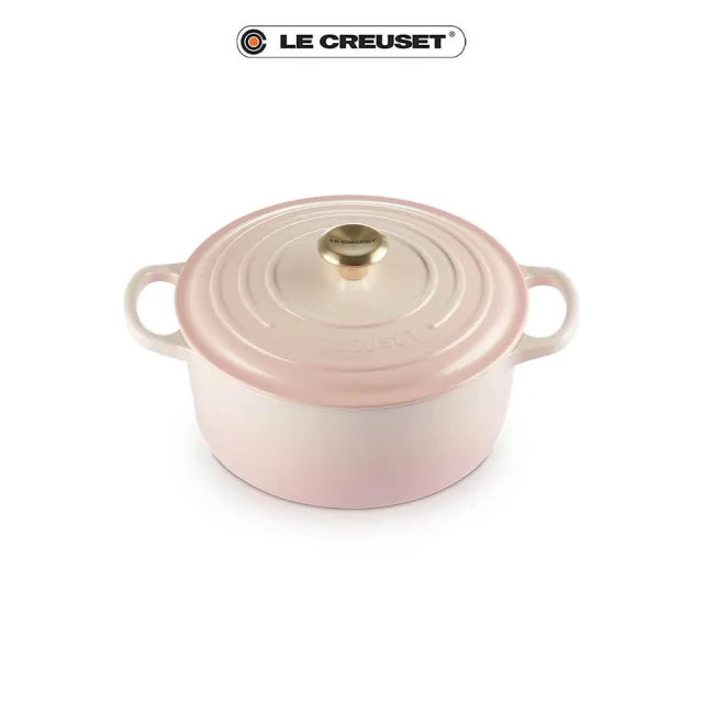 【Le Creuset】典藏琺瑯鑄鐵鍋圓鍋22cm(貝殼粉-淡金頭)