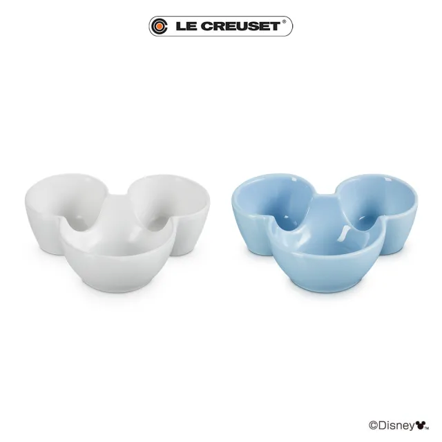 【Le Creuset】迪士尼米奇系列 瓷器迷你醬料碟2入組170ml(棉花白/海岸藍)