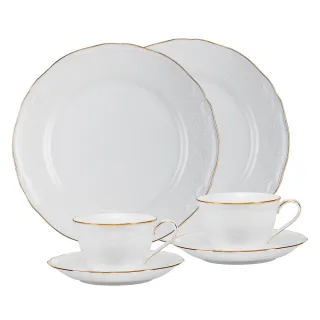 【NORITAKE】雅致金邊白瓷 新芽 -咖啡對杯+點心2盤 禮盒組-共6件(新品上市)