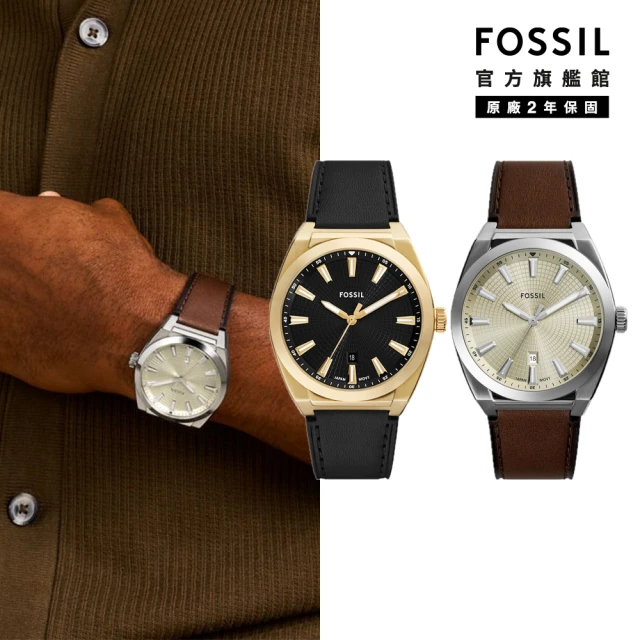 FOSSIL 官方旗艦館 Everett 永恆時光日曆手錶 棕色真皮錶帶 42MM FS6071