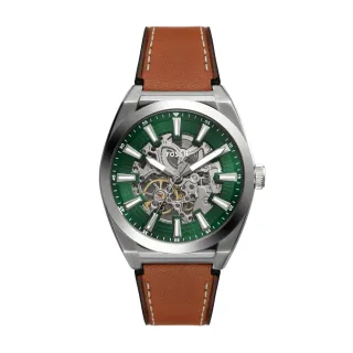 【FOSSIL 官方旗艦館】Everett 翠綠紳爵機械手錶 棕色真皮錶帶 42MM ME3261