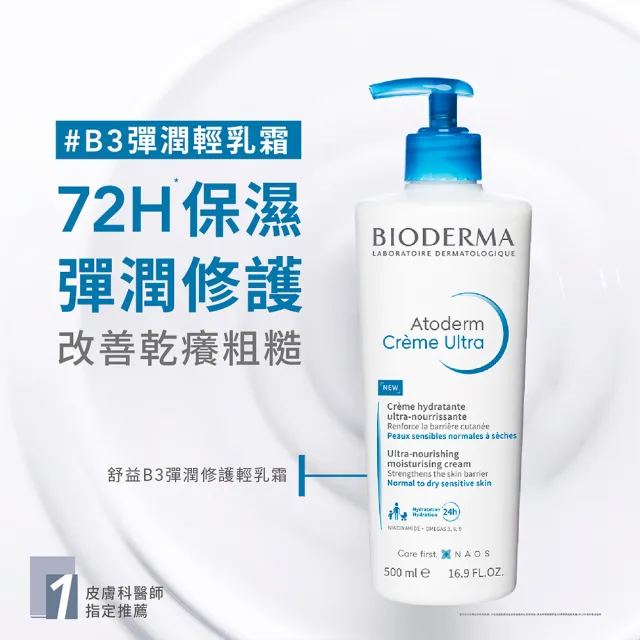 【BIODERMA 貝膚黛瑪】身體乳 舒益B3彈潤修護輕乳霜500ml