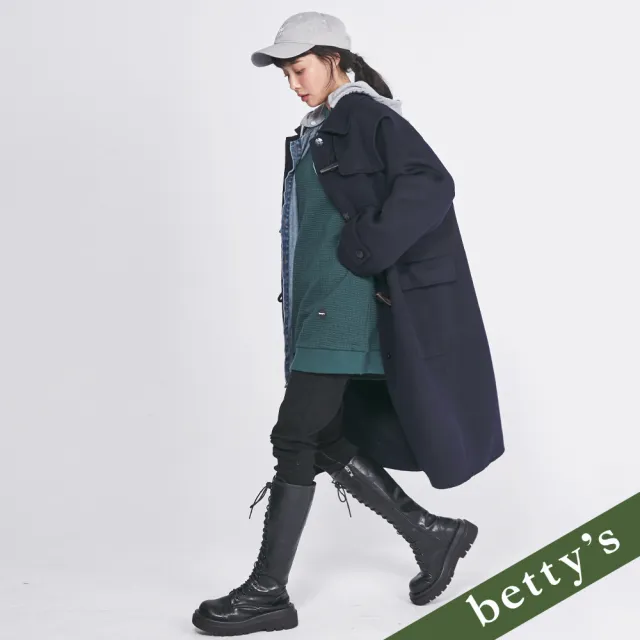 【betty’s 貝蒂思】毛呢牛角釦長版大衣(深藍)