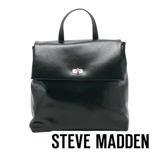 steve madden TWANNIE 皮革掀蓋方形後背包(黑色)