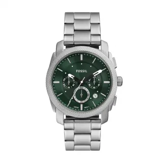 【FOSSIL 官方旗艦館】Machine 深森旅行者三眼手錶 銀色不鏽鋼鍊帶 42MM FS6079