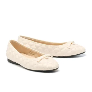 【BYHUE】少女氣質珍珠蝴蝶結羊皮軟芯Q底娃娃平底鞋(米白)