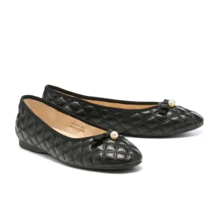 【BYHUE】少女氣質珍珠蝴蝶結羊皮軟芯Q底娃娃平底鞋(黑)