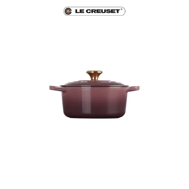 【Le Creuset】典藏琺瑯鑄鐵鍋圓鍋 18 cm(無花果-金頭)