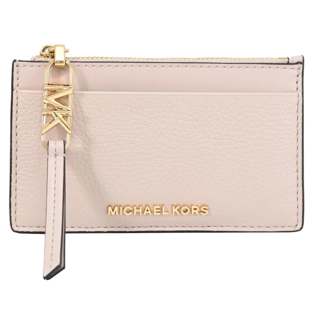 Michael Kors 簡約金屬LOGO皮革信用卡證件名片零錢包(粉)