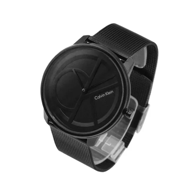 【Calvin Klein 凱文克萊】黑色系經典大CK logo 低調氣質 米蘭帶錶帶 手錶 腕錶 CK錶 39mm(25200028)