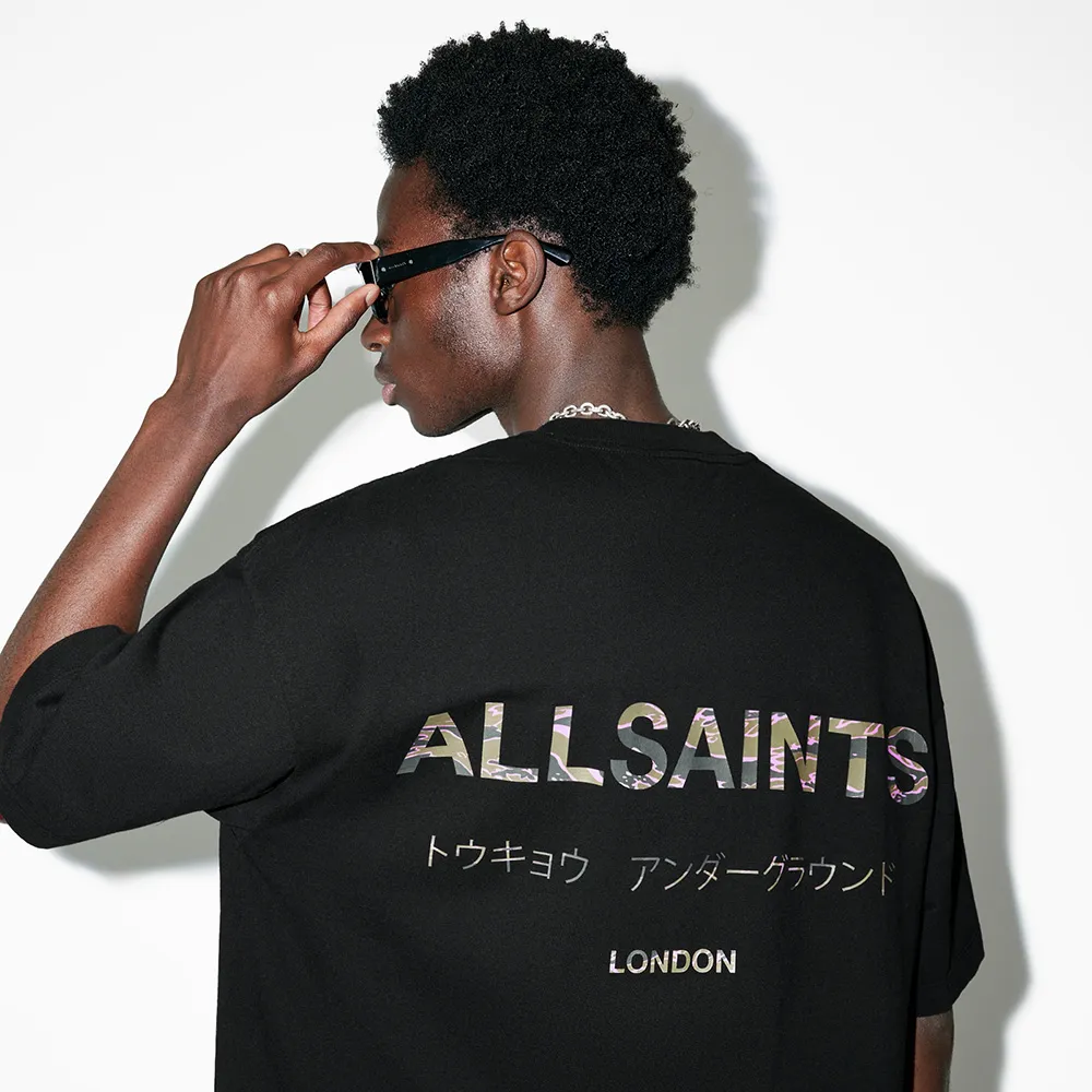 【ALLSAINTS】UNDERGROUND 純棉寬鬆LOGO東京地下搖滾短袖T恤-迷彩 M044PB(寬鬆版型)