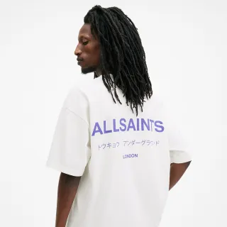 【ALLSAINTS】UNDERGROUND 純棉寬鬆LOGO東京地下搖滾短袖T恤-白紫  M044PB(寬鬆版型)