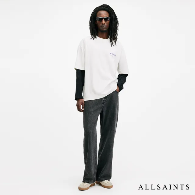 【ALLSAINTS】UNDERGROUND 純棉寬鬆LOGO東京地下搖滾短袖T恤-白紫  M044PB(寬鬆版型)