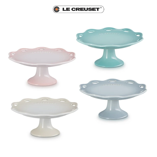 Le Creuset 瓷器蕾絲花語系列蛋糕架17cm(蛋白霜/銀灰藍/悠然綠/貝殼粉)