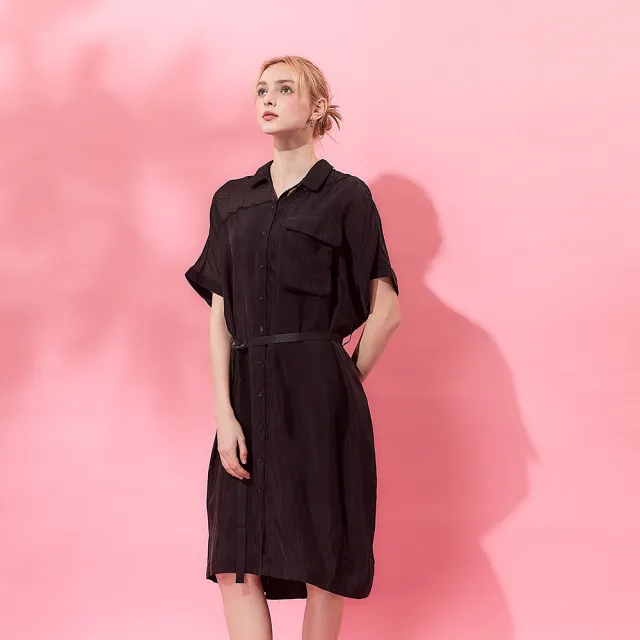 【ICHE 衣哲】Cop.Copine 法式棉籽絨開襟短袖洋裝-黑色