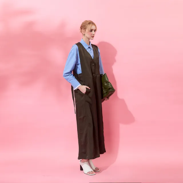 【ICHE 衣哲】Cop.Copine 法式無袖背心洋裝-炭綠色