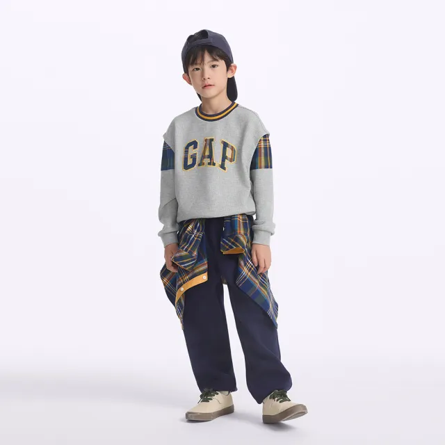 【GAP】男童裝 Logo刺繡圓領大學T-淺灰色(642841)