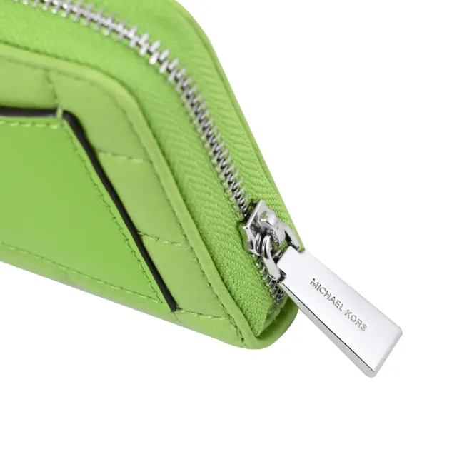 【Michael Kors】簡約金屬車線格紋信用卡證件名片零錢包(綠)