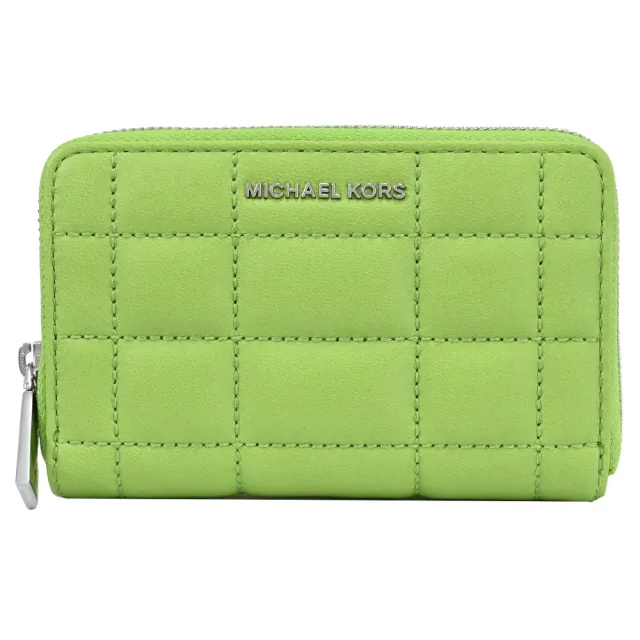 【Michael Kors】簡約金屬車線格紋信用卡證件名片零錢包(綠)