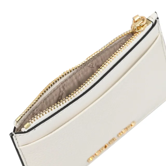 【Michael Kors】簡約金屬LOGO皮革信用卡證件名片零錢包(米白)