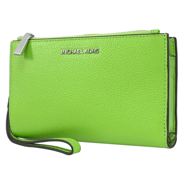 【Michael Kors】簡約金屬LOGO手提式雙拉鍊手機零錢長夾(綠)