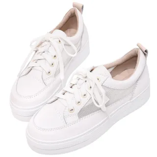 【Ann’S】S激瘦第三代!透氣網紗真皮休閒綁帶厚底小白鞋4cm(白)