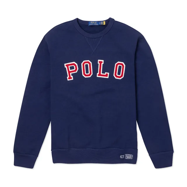 【RALPH LAUREN】RL POLO 經典刺繡文字刷毛大學T恤-深藍色 上衣(平輸品/百搭爆款)