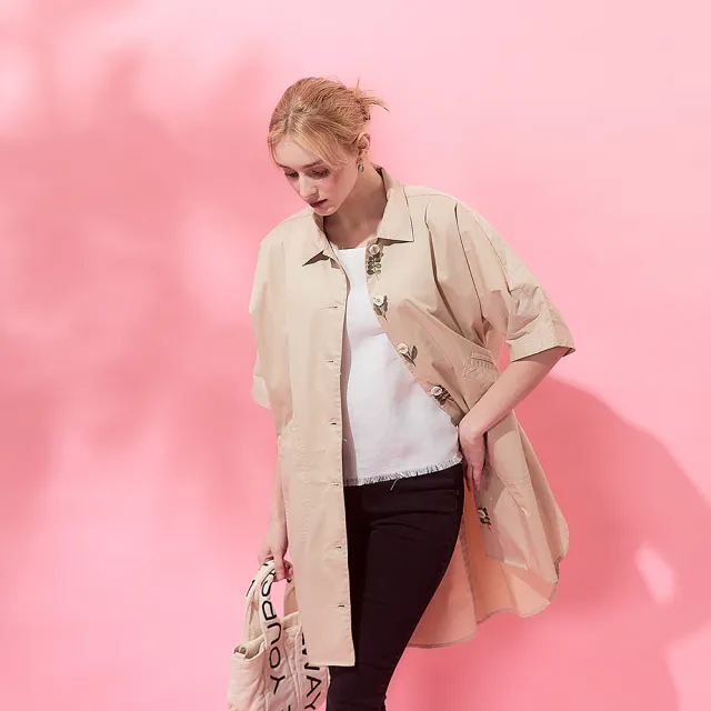 【ICHE 衣哲】Cop.Copine 法式輕盈棉質寬鬆五分袖外套-米色