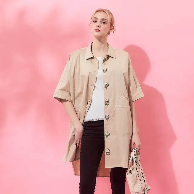 【ICHE 衣哲】Cop.Copine 法式輕盈棉質寬鬆五分袖外套-米色