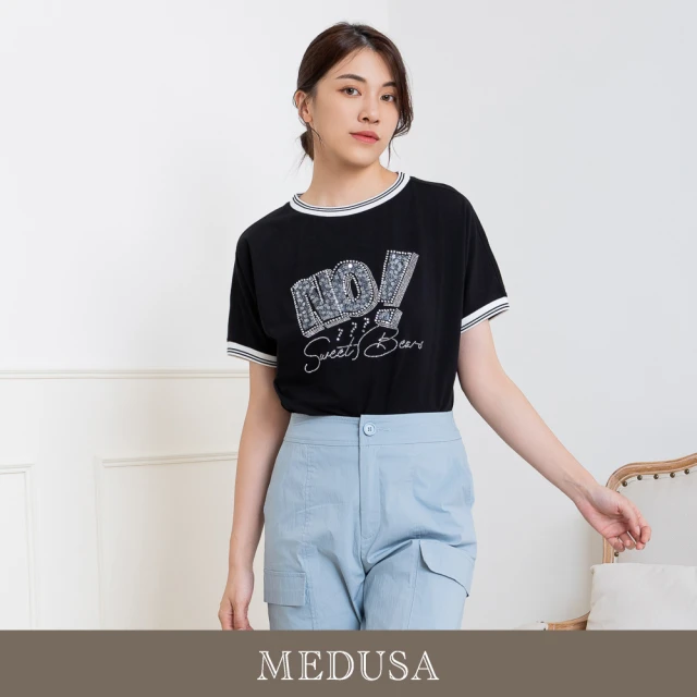 MEDUSA 曼度莎 現貨-no 閃亮銀黑休閒上衣（M-XL）｜女休閒上衣 女短袖T恤(301-58001)