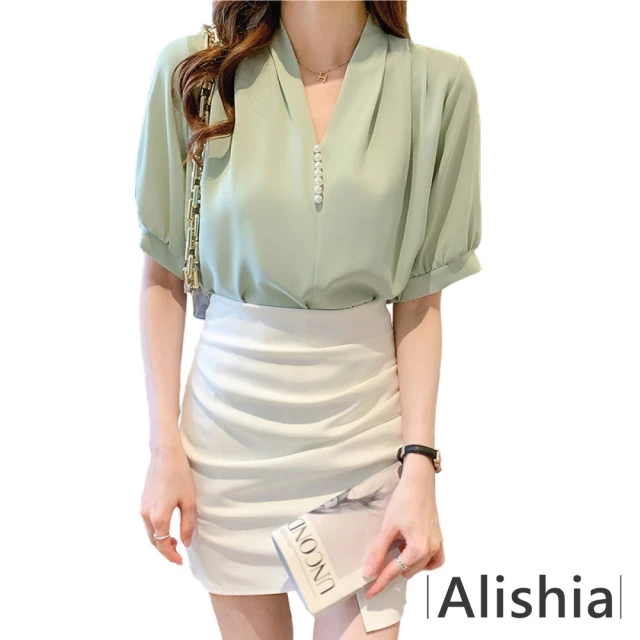 Alishia 素雅清涼舒適薄透柔軟寬袖雪紡上衣 S-2XL(現+預 白 / 綠 / 米)