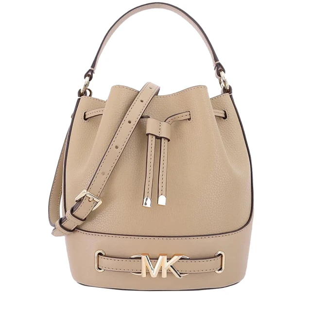 Michael Kors Reed MK大字LOGO荔枝紋皮革水桶包 奶茶色(35S3G6RM8T)