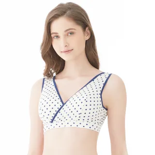 【Gennies 奇妮】哺乳內衣 舒適交叉點點無鋼圈內衣(藍色 特選)