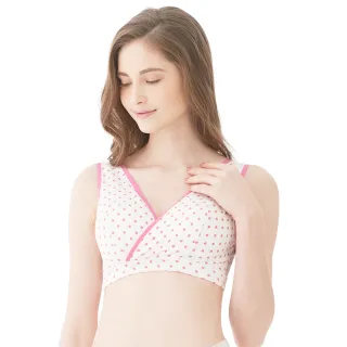 【Gennies 奇妮】哺乳內衣 舒適交叉點點無鋼圈內衣(玫紅 特選)