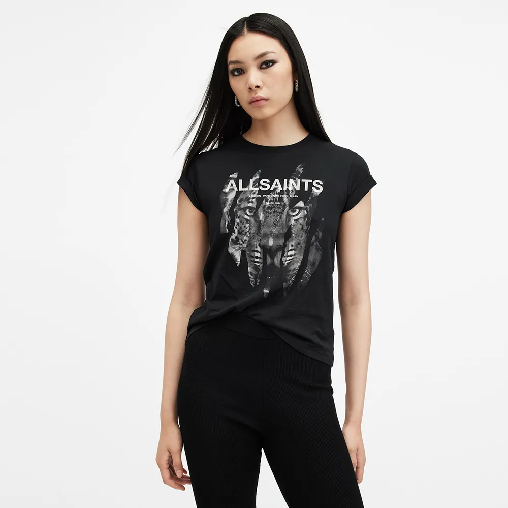 【ALLSAINTS】RIPROAR ANNA 純棉豹紋塗鴉LOGO T恤 W183JB(常規版型)