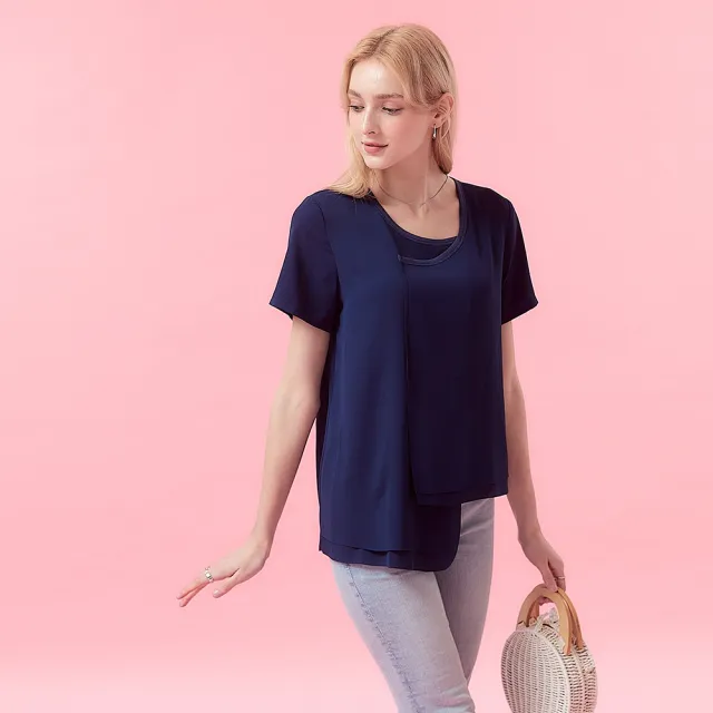 【ICHE 衣哲】Cop.Copine 法式輕時尚紡紗不規則層次拼接顯白造型上衣