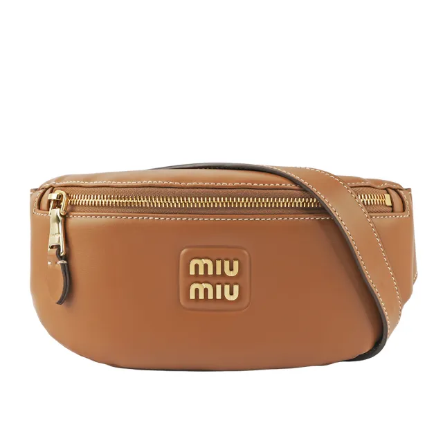 【MIU MIU】金字Logo 小牛皮腰包/胸口包(焦糖色)