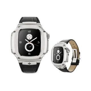 【Golden Concept】Apple Watch 41mm 保護殼 ROL41 銀錶殼/黑皮革錶帶(Royal Leather)