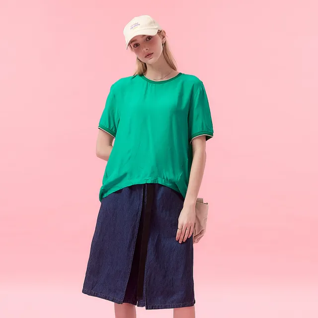 【ICHE 衣哲】Cop.Copine 法式簡約空氣感繭型拼接不規則滾邊造型上衣