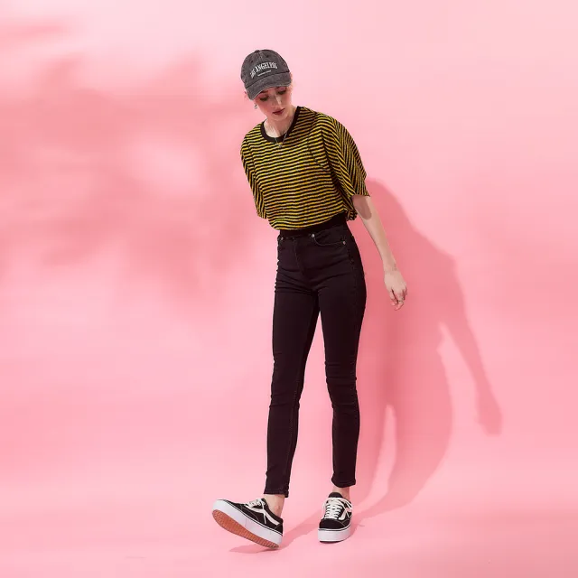 【ICHE 衣哲】Cop.Copine 法式時尚休閒條紋落肩五分連袖百搭造型上衣