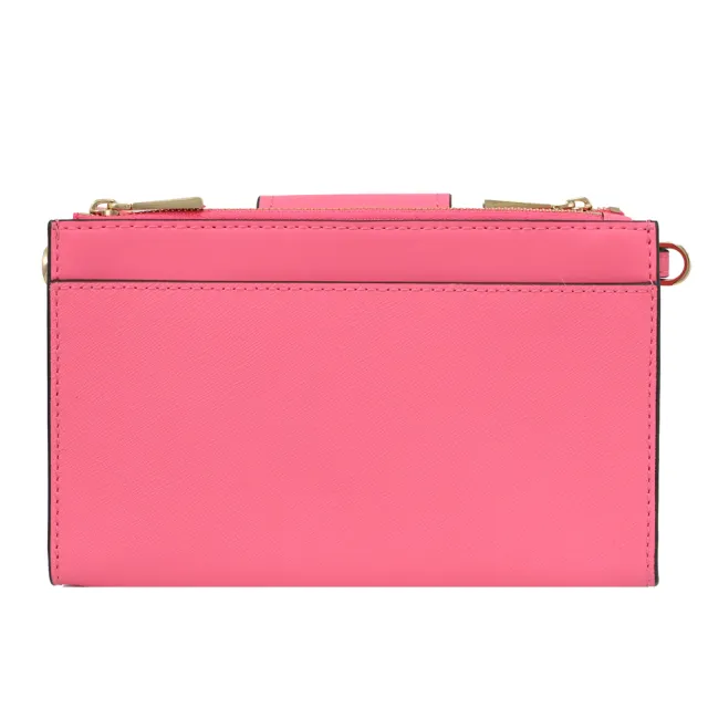 【Michael Kors】RUBY 金屬MK鎖頭釦飾多夾層拉鍊扣式斜背包(玫瑰粉)