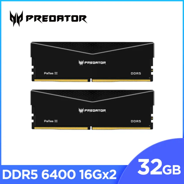 【Acer 宏碁】Predator PallasII DDR5-6400 32GB超頻桌上型記憶體 黑色(16G*2 CL32)