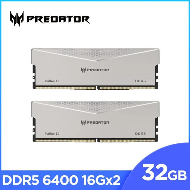 【Acer 宏碁】Predator PallasII DDR5-6400 32GB超頻桌上型記憶體 銀色(16G*2 CL32)