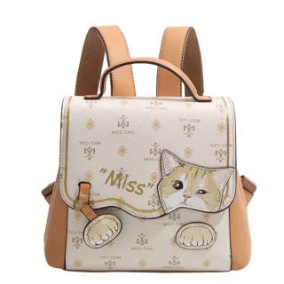 【Sp house】可愛貓咪印花大容量 手提後背包(2色可選)