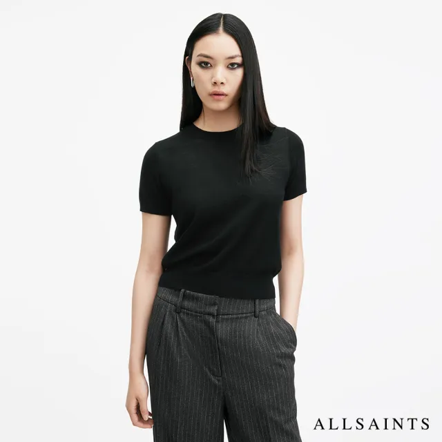 【ALLSAINTS】BERN 美麗諾羊毛針織T恤-黑 W108KB(常規版型)