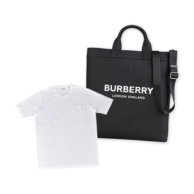 BURBERRY 巴寶莉 BURBERRY ARTIE字母LOGO尼龍吸釦式手提斜背兩用包(黑/ASPESI短T)