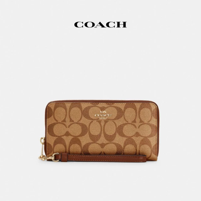 COACH 經典Logo長款環繞式拉鍊錢包-IM/卡其色/馬鞍棕色2(C4452)