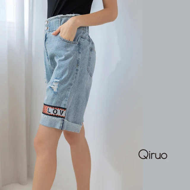 Qiruo 奇若名品 春夏專櫃休閒牛仔褲8084C 水藍五分褲(M-2XL)